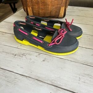 Crocs Womens Size 4 Blue Pink Green Slip On Comfort Loafer Boat Shoes